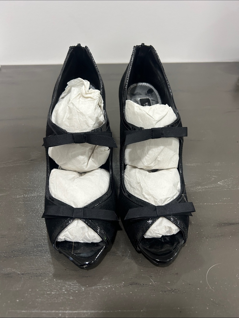 White House Black Market Black Peep-Toe Bow Heels
